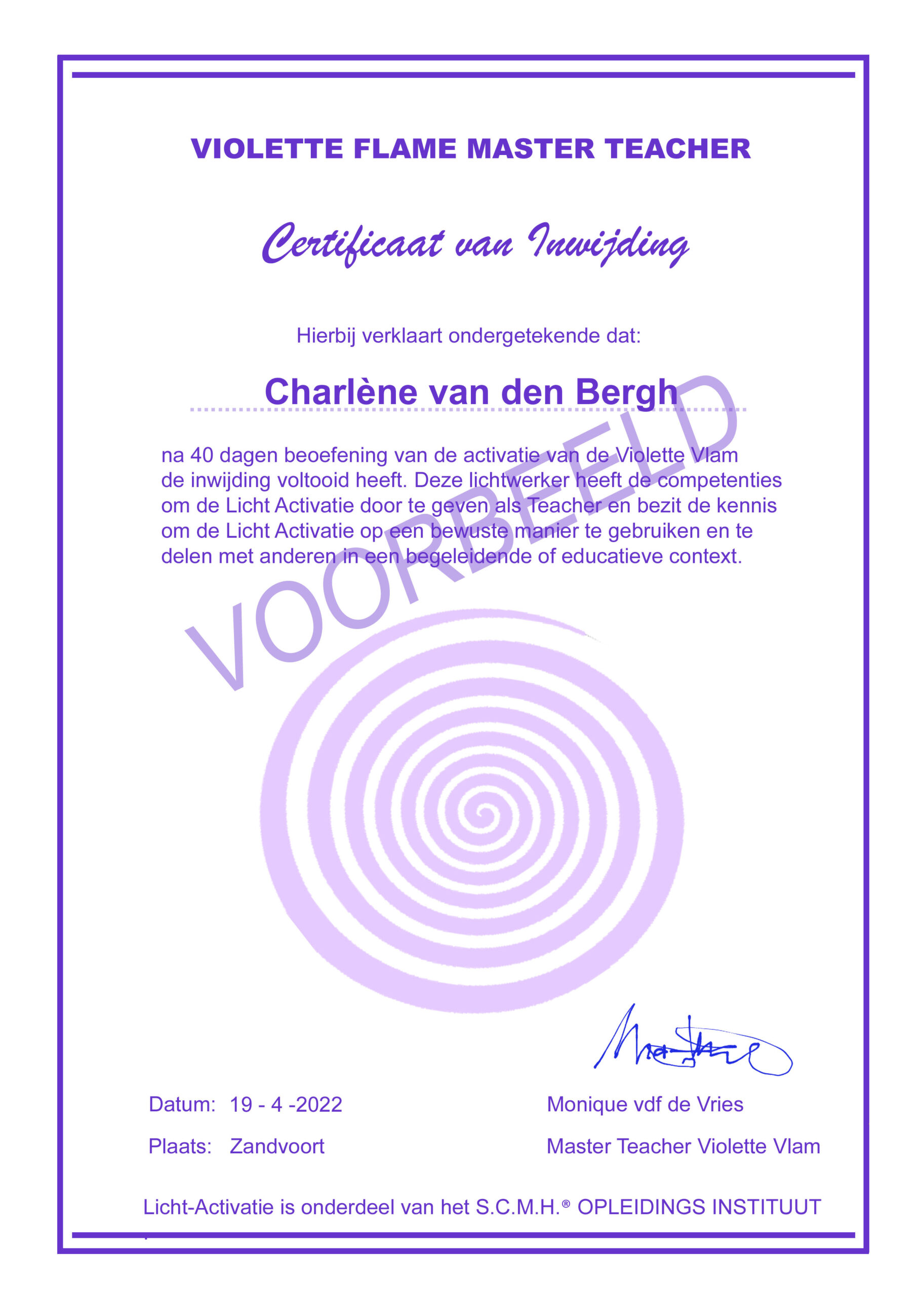 Licht Activatie Inwijdings Certificaat